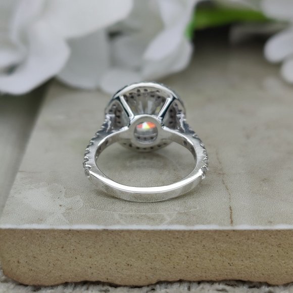 2Ct Moissanite Double Halo Ring 925 Sterling Silver - Picture 4 of 5
